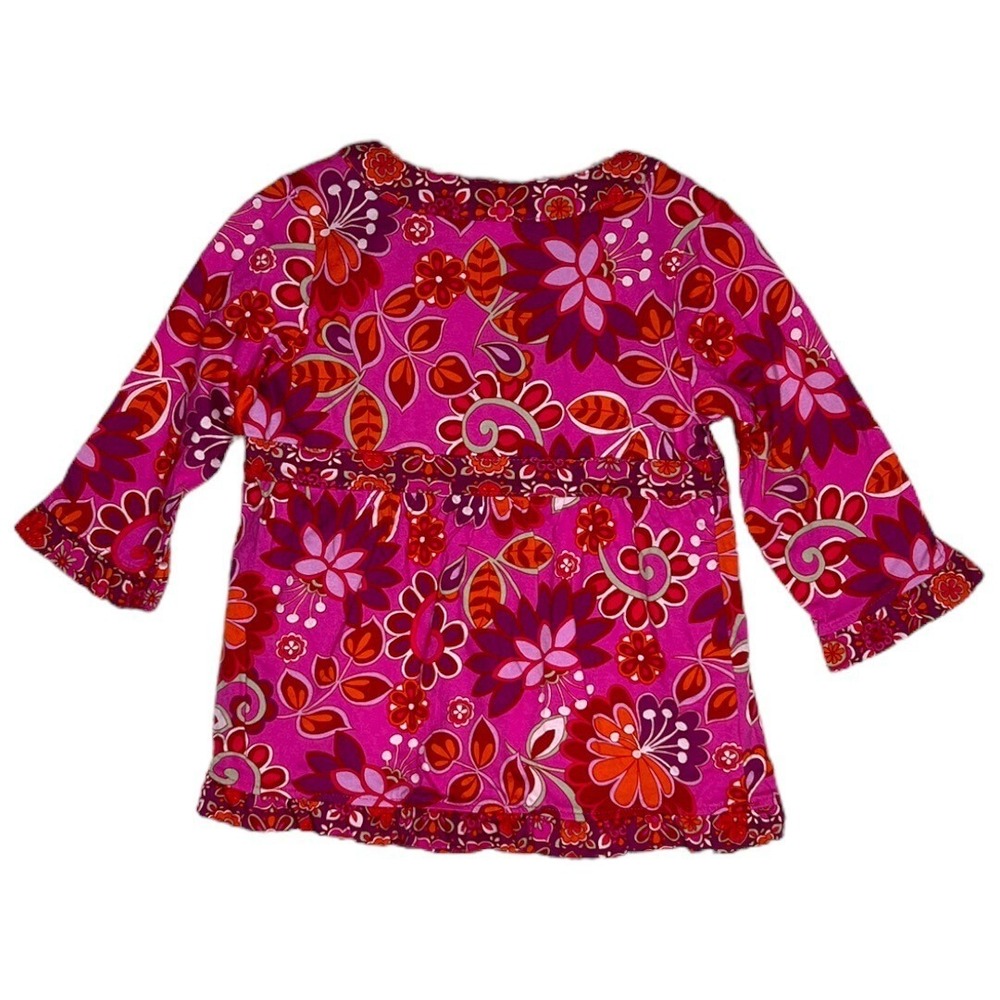 Hanna Andersson Shirt Girl 4 100 Pink Retro Floral Babydoll Ruffle Boho Bohemian - Picture 2 of 7